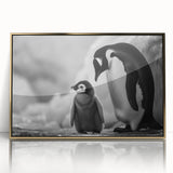 Framed wall art featuring a lively penguin design with vibrant colors, set in a stylish gold frame, perfect for enhancing home decor and adding a playful touch.