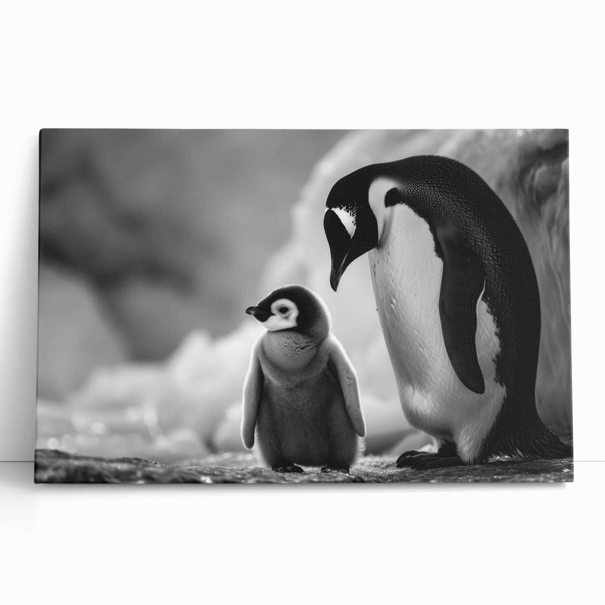 Stretched canvas wall art featuring a charming penguin design, showcasing vibrant colors and playful details, perfect for adding a whimsical touch to any room.