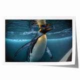 Colorful penguin design wall art print featuring a vibrant, whimsical illustration of penguins in a snowy landscape, ideal for children's room decor or animal lovers.