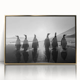 Framed wall art featuring a stylized penguin design in vibrant colors, presented with a sleek gold frame, perfect for modern home decor and animal lovers.