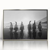 Framed acrylic wall art featuring a striking penguin design in a silver frame, showcasing vibrant colors and detailed textures, perfect for wildlife enthusiasts.