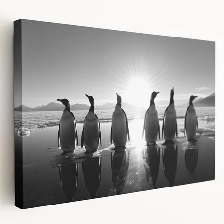 Side view of a stretched canvas wall art featuring a whimsical penguin design, showcasing vibrant colors and playful details, perfect for animal lovers and children’s decor.