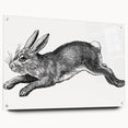 Acrylic glass wall art featuring a whimsical rabbit design from the "Animals A Wild Life" collection, displayed in a side view with decorative pins, ideal for animal lovers.