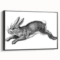 Framed canvas wall art featuring a whimsical rabbit design in a black frame, showcasing intricate details and vibrant colors, perfect for animal lovers and home decor enthusiasts.