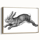 Framed wall art featuring a whimsical rabbit design from the Animals A Wild Life collection, showcasing vibrant colors and a stylish gold frame, perfect for children's decor.