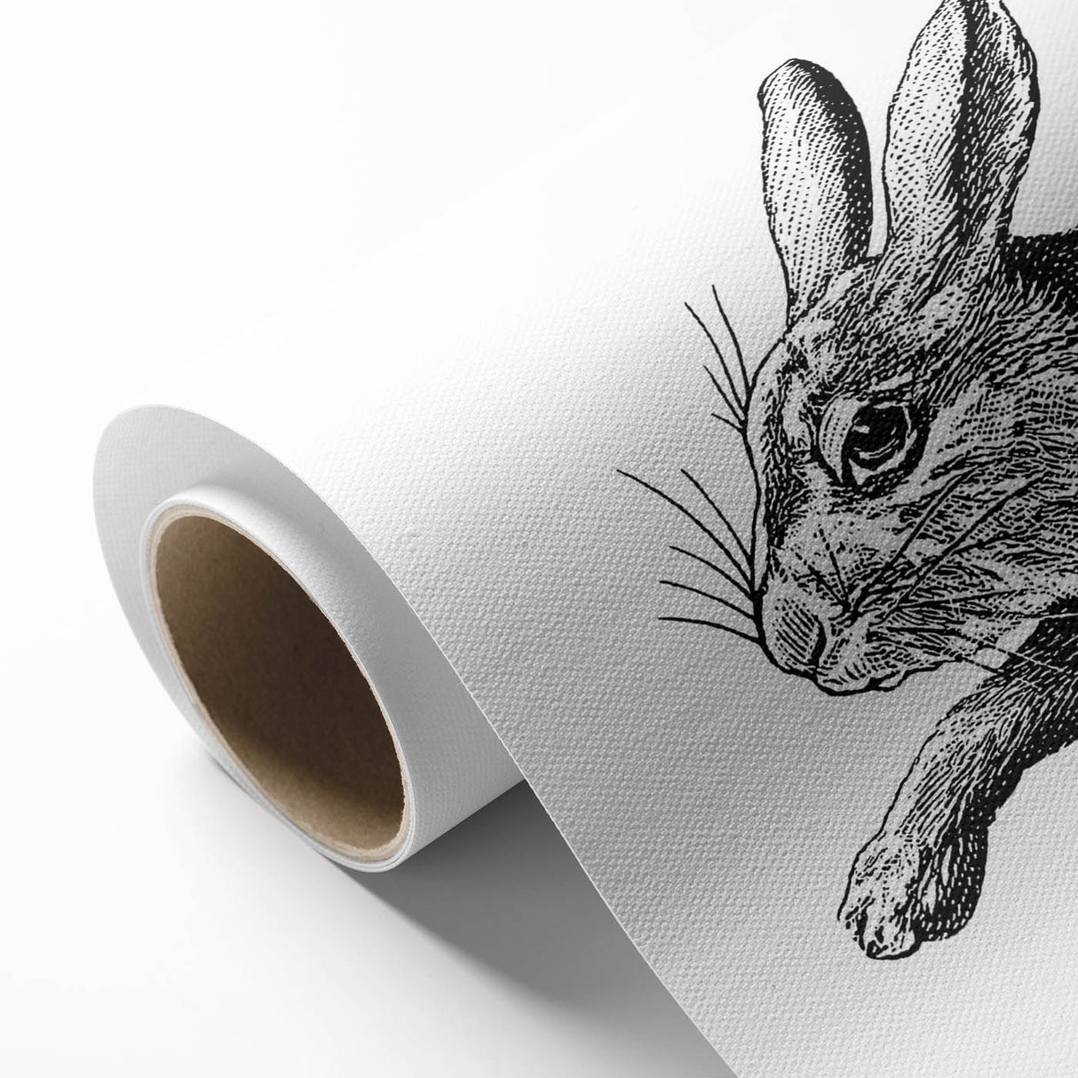 Colorful rabbit-themed wall art design on rolled canvas, showcasing intricate patterns and textures, ideal for nature-inspired home decor. Perfect for animal lovers.