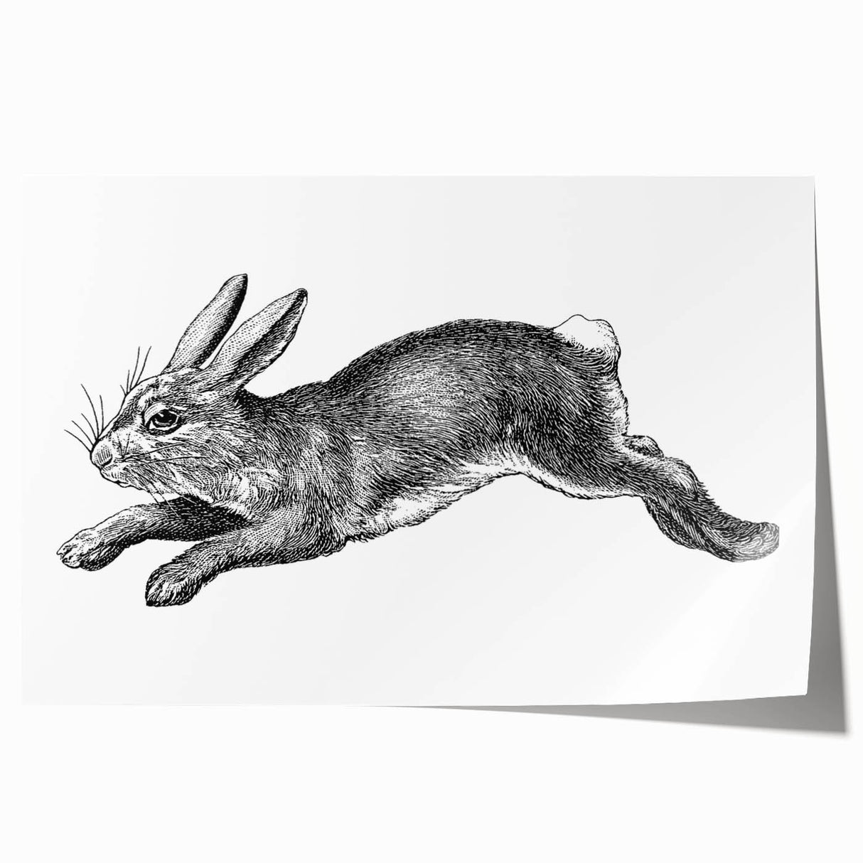 Whimsical rabbit wall art print featuring intricate watercolor details and soft pastel colors, ideal for children's rooms or nature-themed decor.
