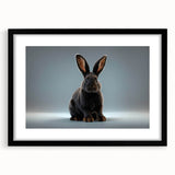 Framed wall art featuring a stylish rabbit design in a minimalistic black frame, set against a white mat, perfect for modern home decor. Ideal for animal lovers and nature enthusiasts.