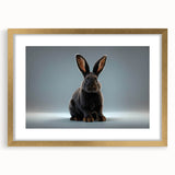 Framed wall art featuring a stylish rabbit design with a gold mat, perfect for enhancing modern decor in living spaces or children's rooms, showcasing intricate details and vibrant colors.