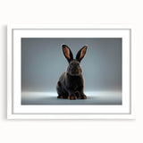 White-framed wall art featuring a charming rabbit design, part of a wildlife collection, displayed with a mat, ideal for animal-themed decor in homes or nurseries.