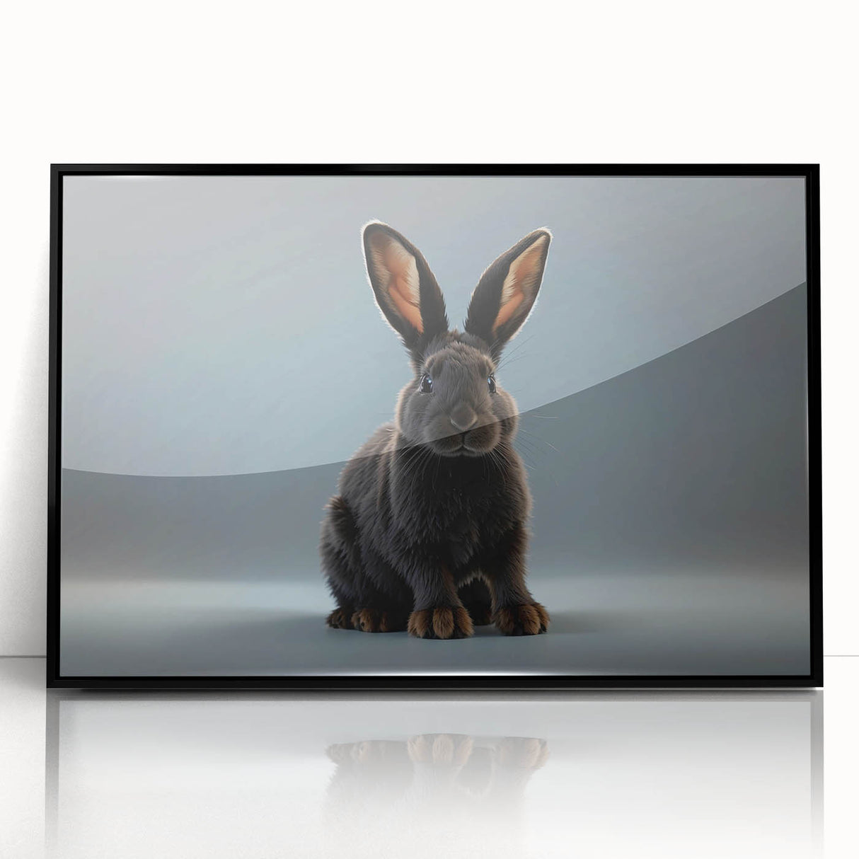Framed wall art featuring a detailed rabbit design in an acrylic finish, set against a black background, perfect for wildlife-themed decor and animal lovers.