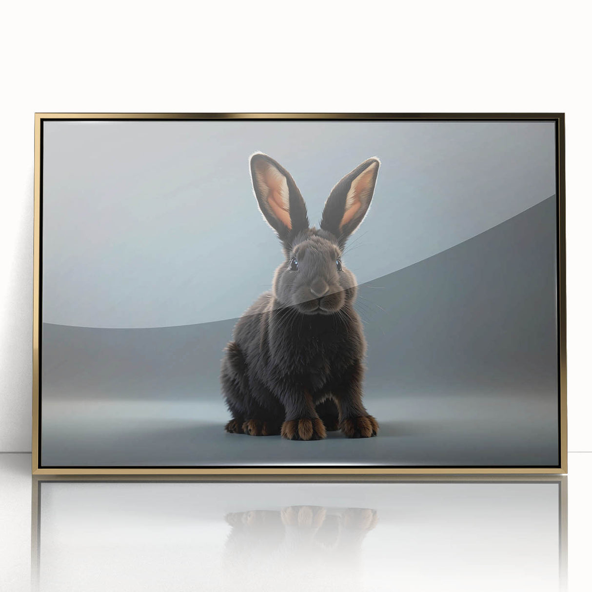 Framed wall art featuring a stylish rabbit design in gold acrylic, showcasing a contemporary aesthetic ideal for animal lovers, set against a neutral background.