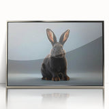 Framed wall art featuring a modern rabbit design in a silver-acrylic frame, showcasing intricate details and vibrant colors, perfect for animal lovers and home decor enthusiasts.