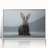 Framed acrylic wall art featuring a stylish rabbit design against a white background, showcasing vibrant colors and modern aesthetics, perfect for home decor.