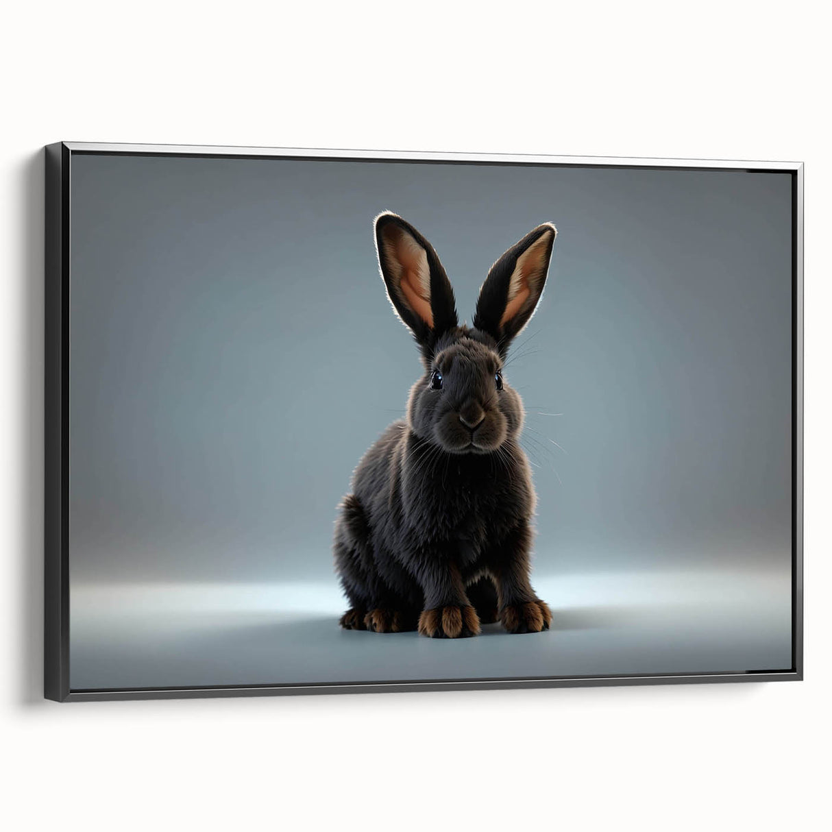 Framed wall art featuring a stylish rabbit design from the Animals A Wild Life collection, showcasing a sleek black frame and vibrant colors, perfect for modern decor.