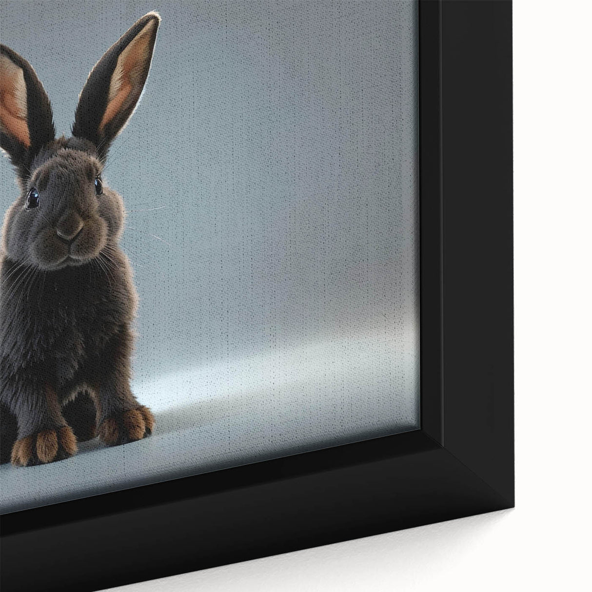 Close-up of a framed canvas wall art featuring a detailed rabbit design, showcasing vibrant colors and intricate patterns, ideal for animal lovers and home decor enthusiasts.