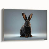 Framed wall art featuring a sleek silver design of a rabbit in a wild life theme, showcasing intricate details and a modern aesthetic perfect for animal lovers.
