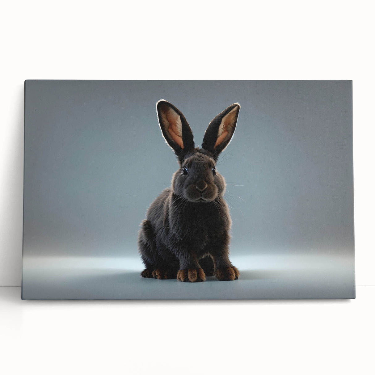 Colorful rabbit-themed wall art on stretched canvas, showcasing a whimsical design ideal for children's rooms or playful decor. Features vivid colors and fine details, enhancing any space with a touch of nature-inspired charm.