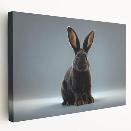 Side view of a stretched canvas wall art featuring a whimsical rabbit design in vibrant colors, ideal for animal lovers and home decor enthusiasts. This piece adds a playful touch to any room while showcasing artistic flair and creativity.