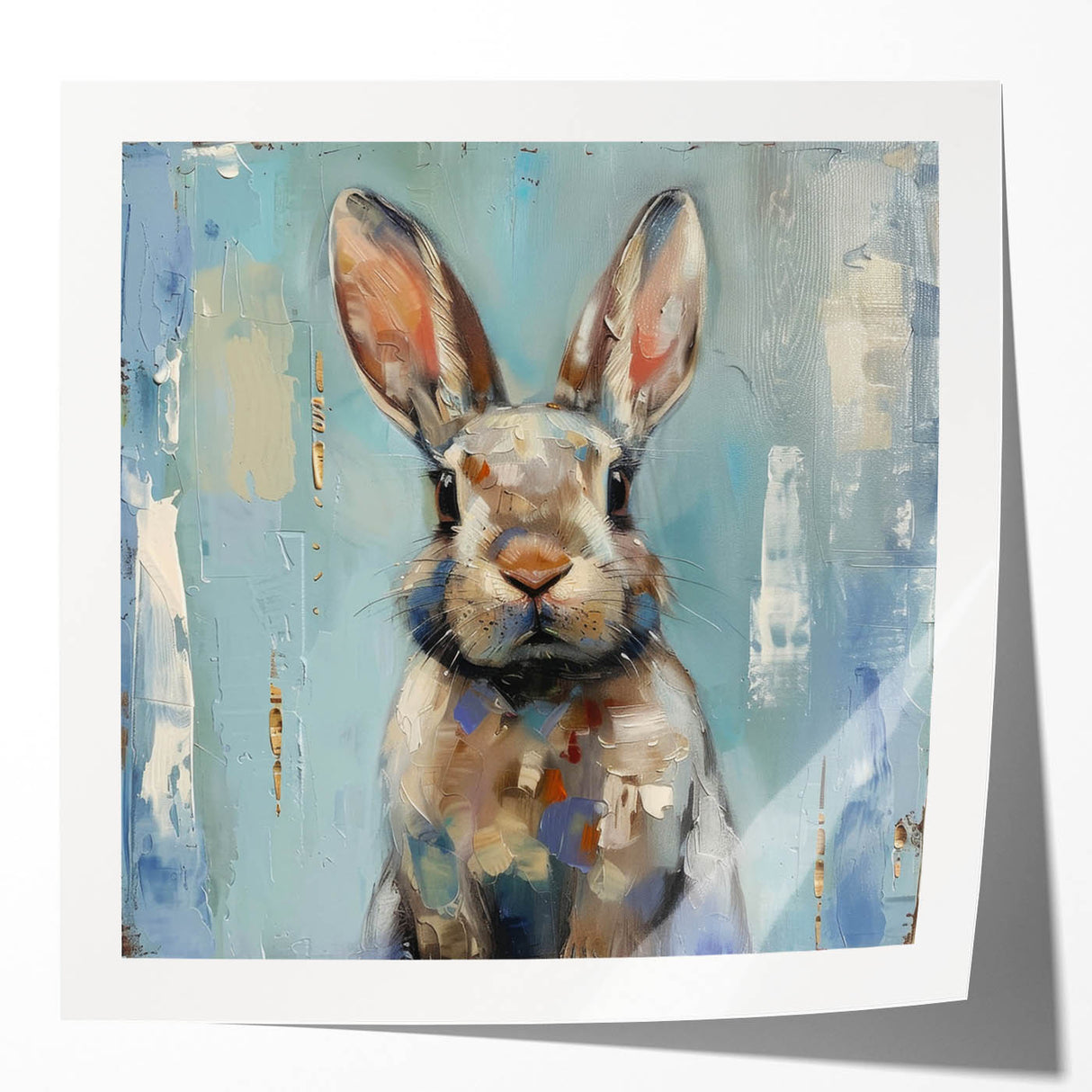 Vibrant wall art featuring a whimsical rabbit design from the "Animals A Wild Life" collection, displayed in a glossy finish, perfect for children's room decor.