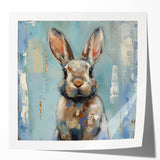 Vibrant wall art featuring a whimsical rabbit design from the "Animals A Wild Life" collection, displayed in a glossy finish, perfect for children's room decor.