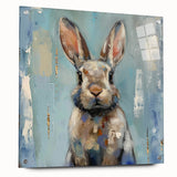 Acrylic wall art collection showcasing a whimsical rabbit design, displayed in a side view with mounting pins. Ideal for animal-themed decor.