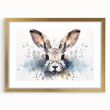 Gold-framed wall art featuring a whimsical rabbit design from the "Animals A Wild Life" collection, showcasing vibrant colors and intricate details, perfect for nursery decor or animal lovers.