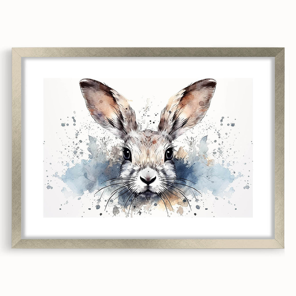 Framed rabbit wall art from the 'Animals A Wild Life' collection, featuring a silver frame and matting, perfect for adding a touch of nature to home decor.