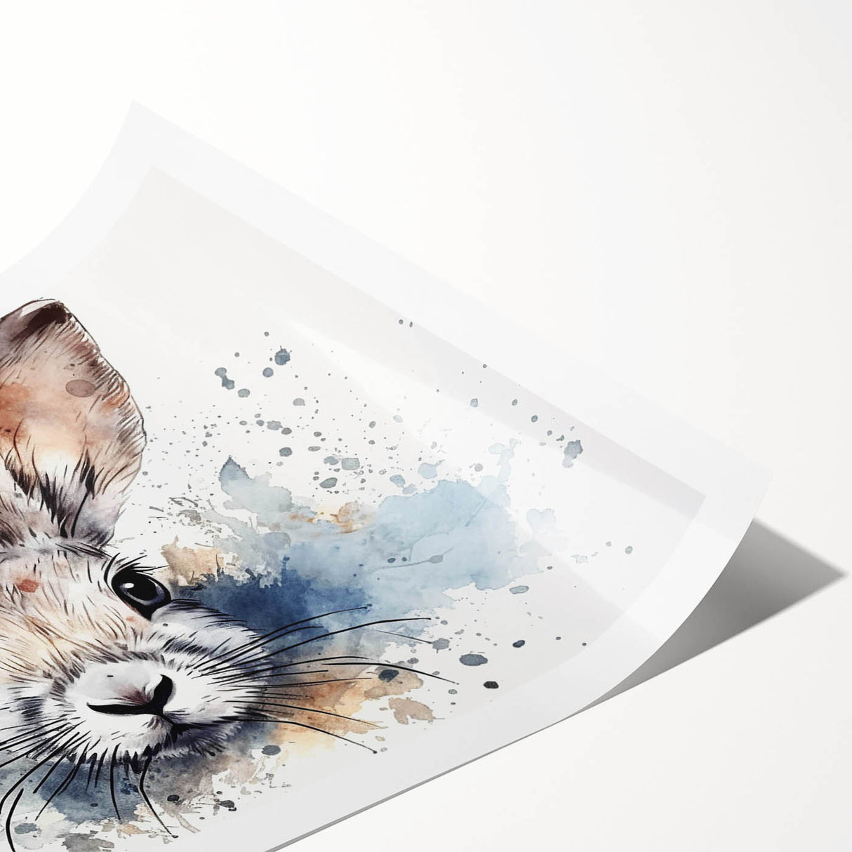 Rolled print showcasing a whimsical rabbit design in a vibrant, colorful style, perfect for children's room decor, highlighting playful animal theme.