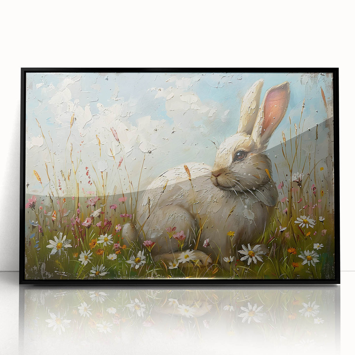 Framed wall art featuring a black and white rabbit design, showcasing intricate details and a modern aesthetic. Ideal for animal lovers and home decor enthusiasts.