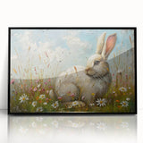 Framed wall art featuring a black and white rabbit design, showcasing intricate details and a modern aesthetic. Ideal for animal lovers and home decor enthusiasts.