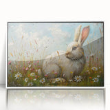 Framed wall art featuring a whimsical rabbit design in a white frame, capturing the charm of wildlife in a vibrant and artistic display, perfect for home decor or animal lovers.