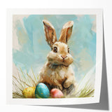 Vibrant wall art collection featuring a whimsical rabbit design, showcasing detailed illustrations on glossy canvas, perfect for animal lovers' home decor.