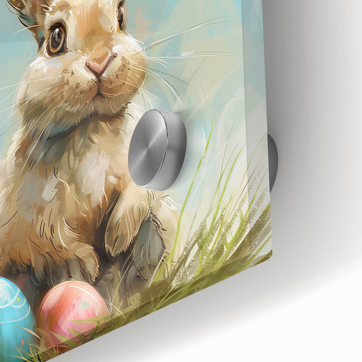 Close-up of a vibrant acrylic wall art piece featuring a detailed rabbit design, showcasing intricate textures and colors that enhance any nature-themed decor. Ideal for animal lovers, this artwork adds a whimsical touch to home interiors.