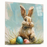 Acrylic glass wall art showcasing a detailed rabbit design from the 'Animals of the Wild' collection, displayed with pins for an elegant side view.