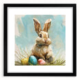 Framed rabbit wall art featuring intricate wildlife design in a black frame, showcasing vibrant colors and detailed illustrations, perfect for home decor.