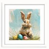Framed wall art featuring a whimsical rabbit design from the "Animals of the Wild" collection, set in a white mat, showcasing a modern decor style perfect for animal lovers.