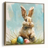 Framed wall art featuring a rabbit design from the "Animals: A Wild Life" collection, showcasing a gold frame and vibrant colors, ideal for animal lovers' decor.