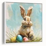Framed wall art showcasing a whimsical rabbit design against a white background, ideal for animal lovers and home decor enthusiasts. Perfect for adding a touch of nature to any room.