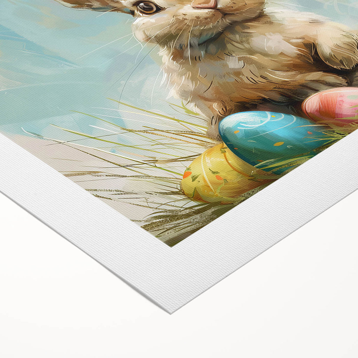 Rolled canvas showcasing a charming rabbit design from a wild life wall art collection, featuring vibrant colors and intricate details, perfect for nature-themed decor.