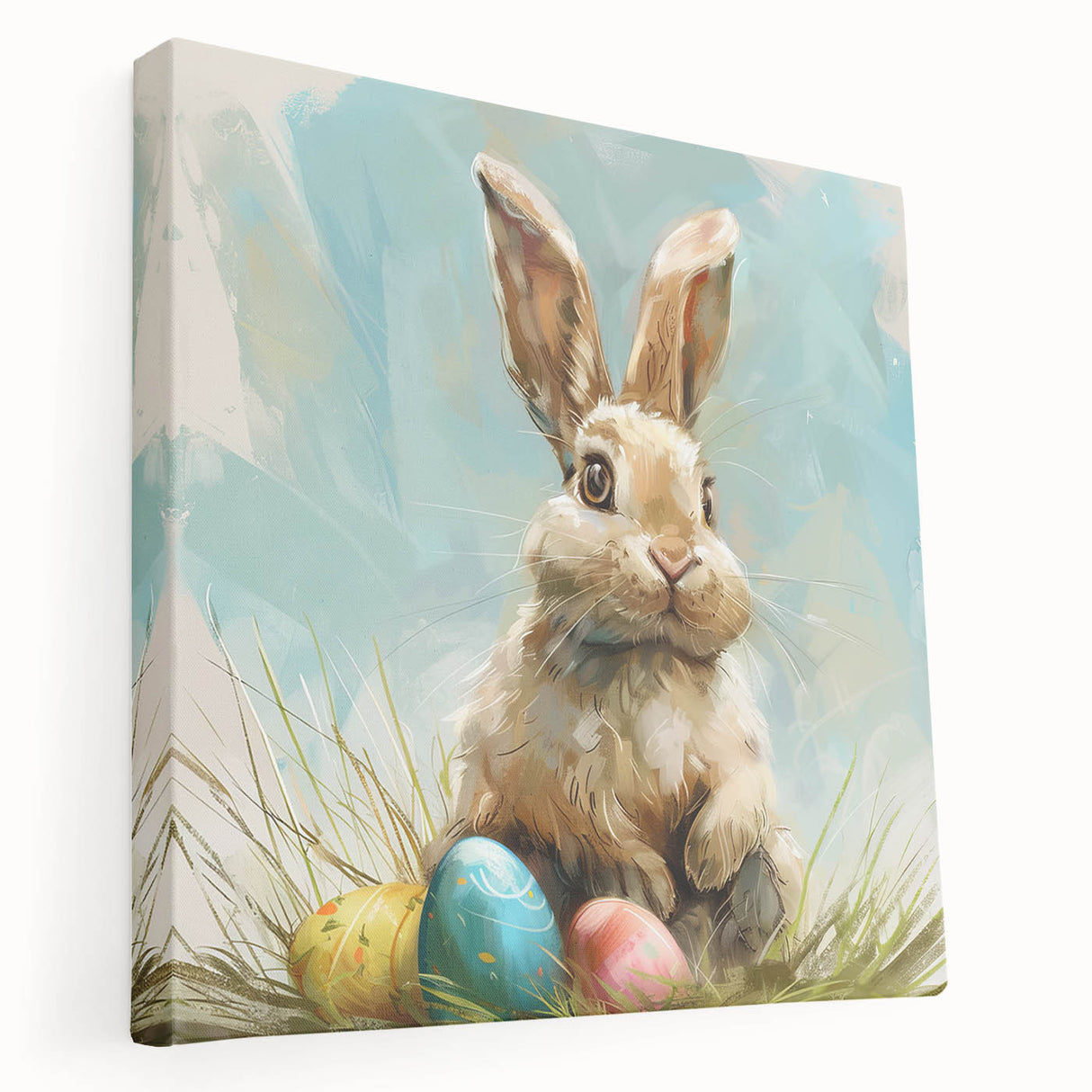 Stretched canvas wall art featuring a charming rabbit design from the "Animals A Wild Life" collection, showcasing vibrant colors and intricate details, perfect for enhancing home decor.