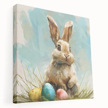 Stretched canvas wall art featuring a charming rabbit design from the "Animals A Wild Life" collection, showcasing vibrant colors and intricate details, perfect for enhancing home decor.