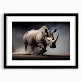 Framed wall art showcasing a striking black and white rhinoceros design with a matte finish, perfect for wildlife enthusiasts and modern decor. Ideal for adding a touch of nature-inspired elegance to any room.