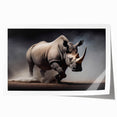 Rhinoceros wall art design on a rolled print, showcasing intricate details and vibrant colors, perfect for wildlife enthusiasts and home decor.