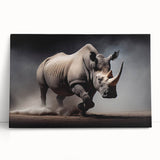 Stretched canvas wall art featuring a striking rhinoceros design in vibrant colors, perfect for wildlife enthusiasts and modern home decor, showcasing intricate details and textures.