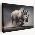 Stretched canvas wall art featuring a side view of a majestic rhinoceros, showcasing intricate details and natural colors, perfect for wildlife enthusiasts and home decor.