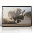 Framed wall art featuring a striking black and white design of a rhinoceros, showcasing intricate details and textures, perfect for wildlife enthusiasts and modern decor.
