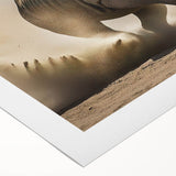 Rhinoceros design wall art on rolled canvas, showcasing vibrant colors and intricate details, ideal for nature lovers' home decor or wildlife-themed spaces.