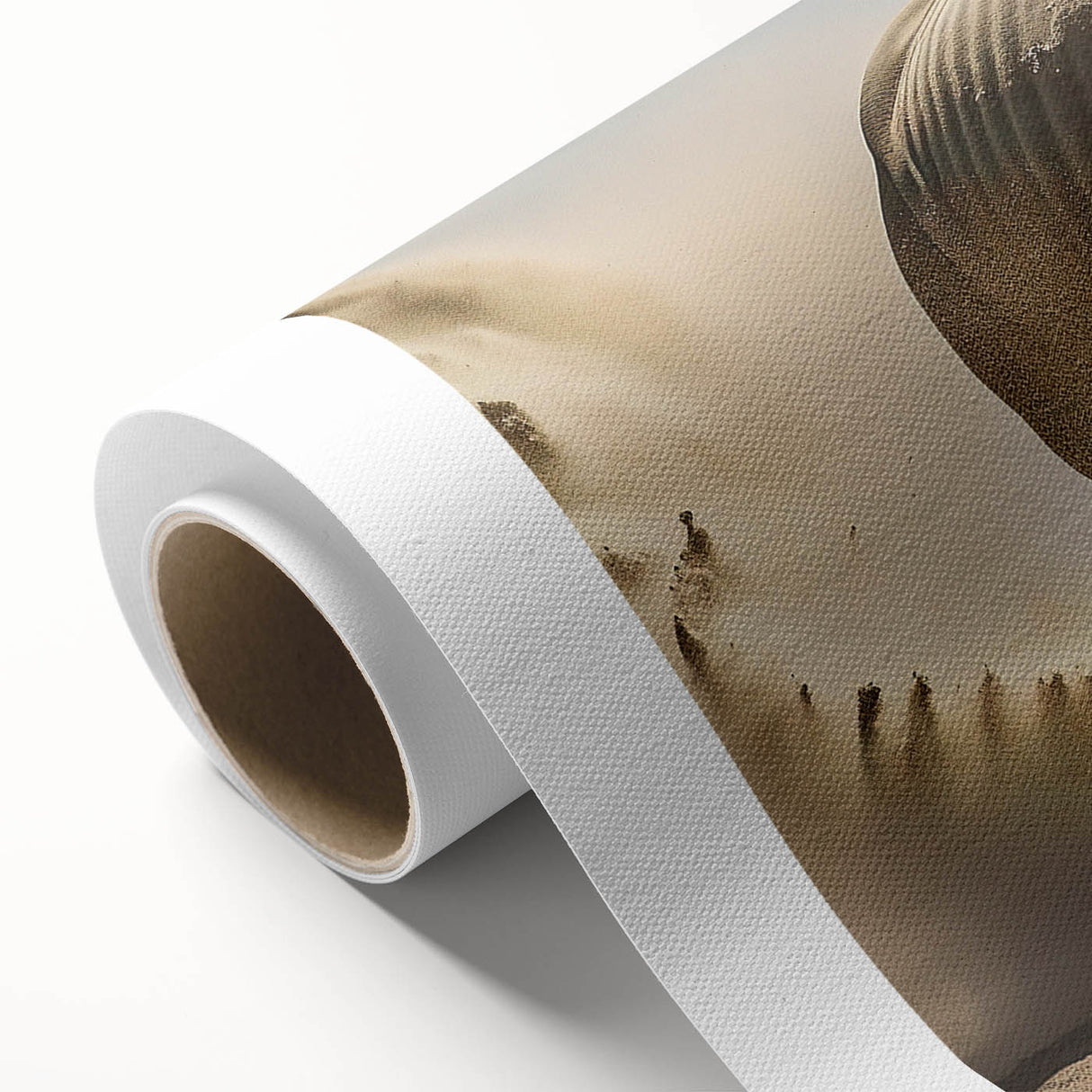 Rhinoceros wall art design on rolled canvas, showcasing vibrant colors and intricate details, perfect for wildlife enthusiasts and home decor. Packaged securely in a cardboard tube for easy shipping and display.