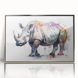 Framed wall art featuring a stunning silver-acrylic rhinoceros design from the Animals A Wild Life collection, showcasing intricate details and vibrant colors. Ideal for wildlife enthusiasts and modern decor.